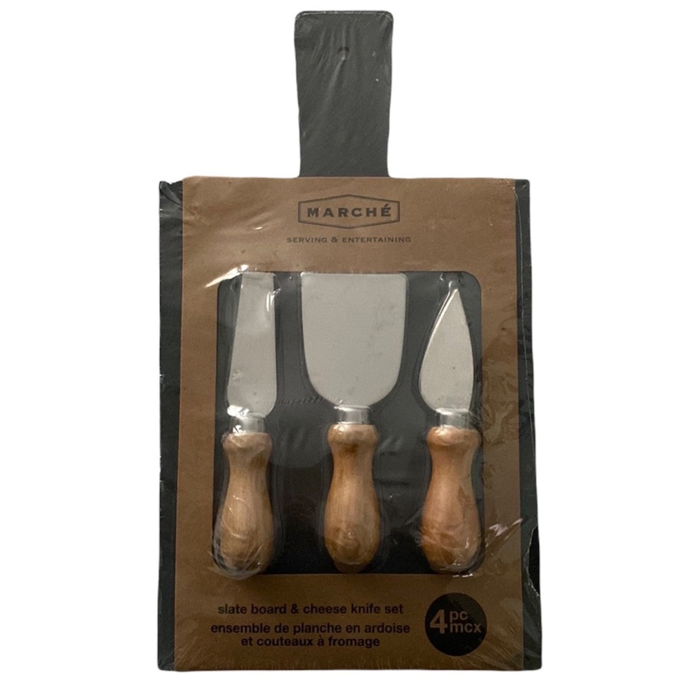 Serving & Entertaining 4 Piece Slate Board & Cheese Knife Set